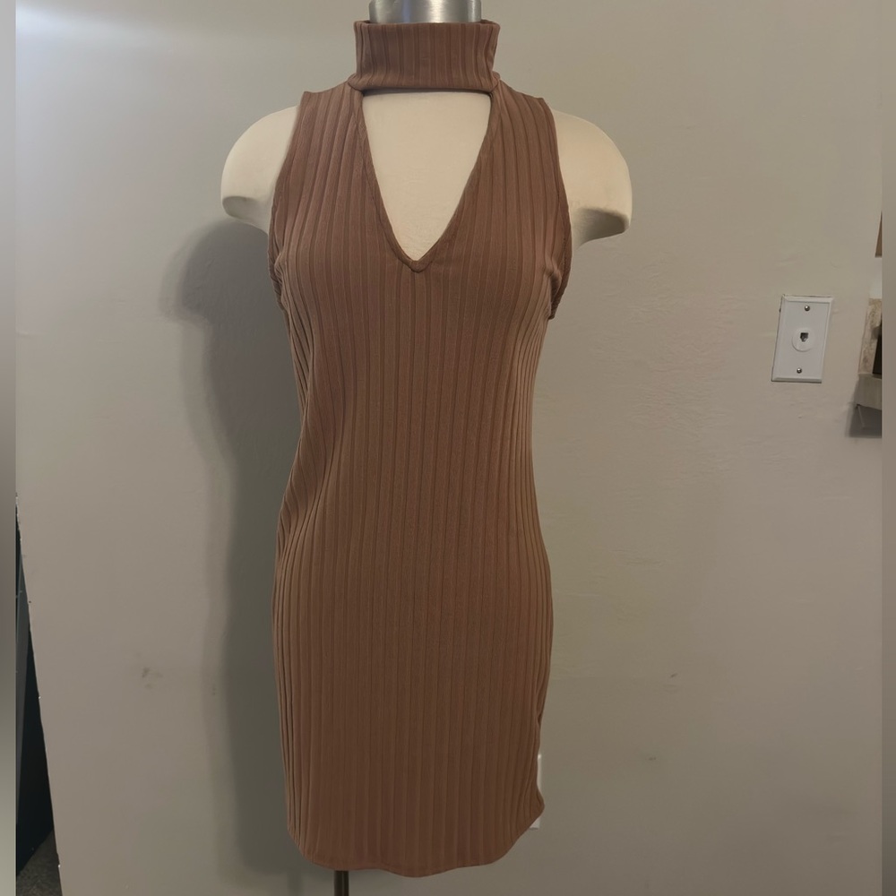 Kendall & Kylie Ribbed Sweater Dress in Tan L